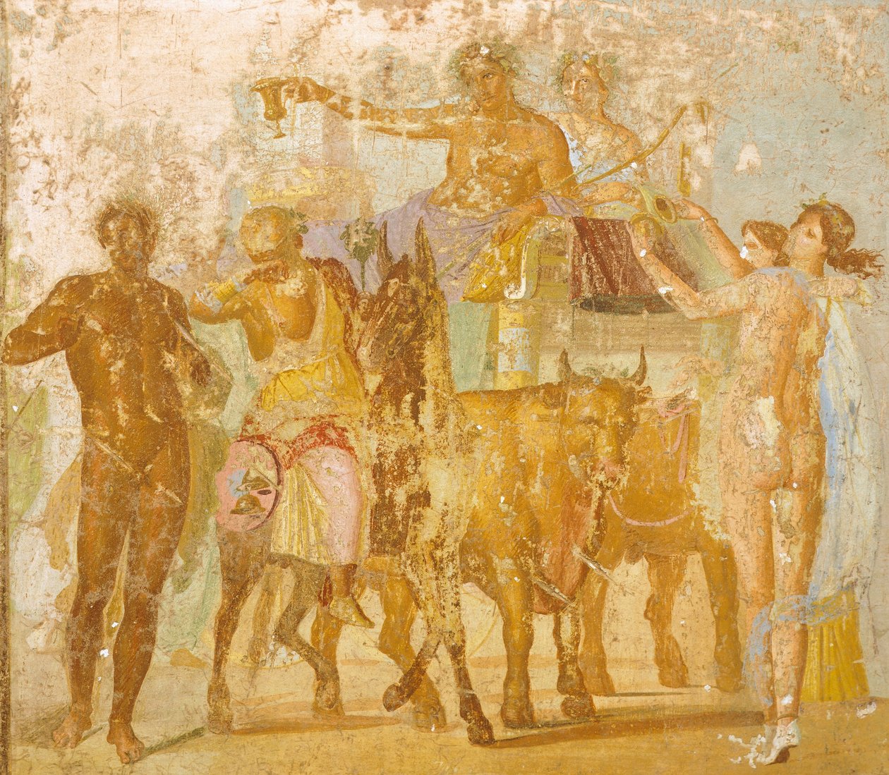 Pintura mural que representa el Triunfo de Baco, de la Casa de Marco Lucrecio Fronto, Pompeya, Campania, Civilización Romana de Roman