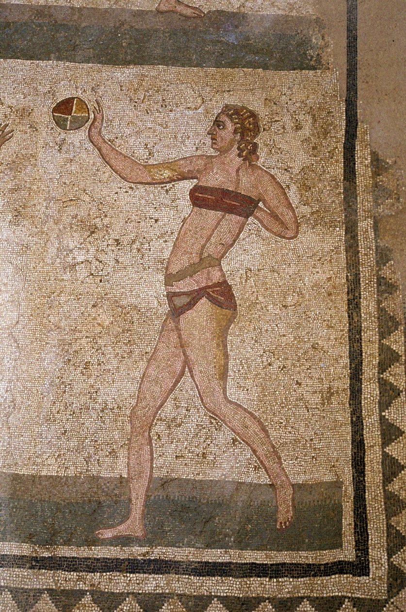 Mujer jugando a la pelota. Mosaico romano del siglo III-IV de Villa del Casale, Piazza Armerina de Roman