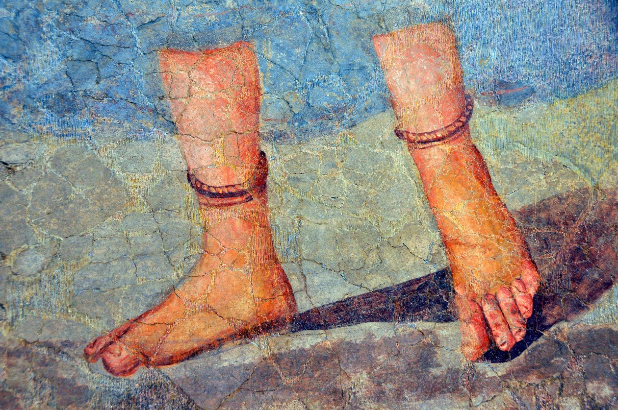 Piernas de mujer con tobilleras, finales del siglo II - principios del siglo III (fresco) de Roman