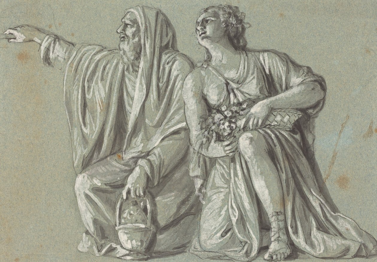 Dos figuras arrodilladas con ofrendas de Roman 18th Century