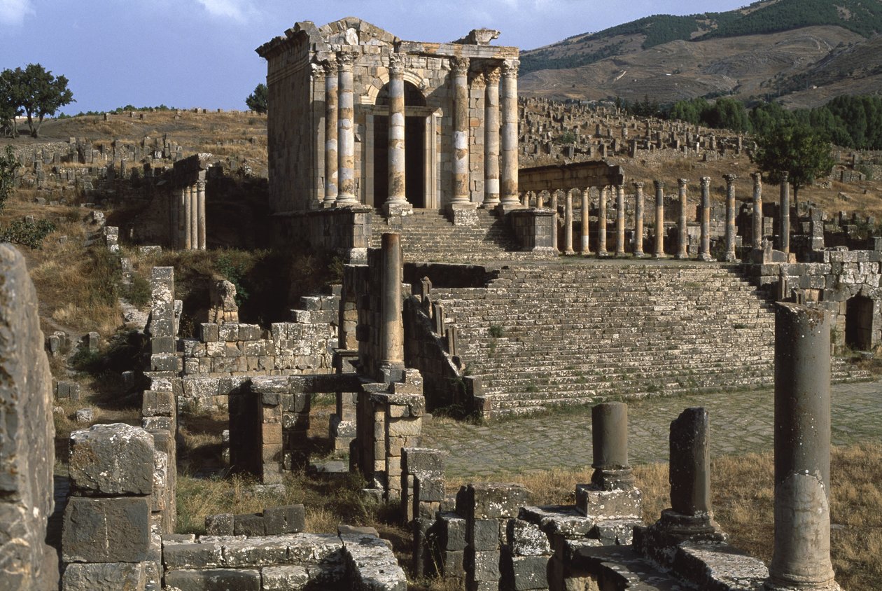 Vista del templo de la familia Septimiana, Alto Período Imperial (27 a.C.-395 d.C.) de Roman Imperial Period