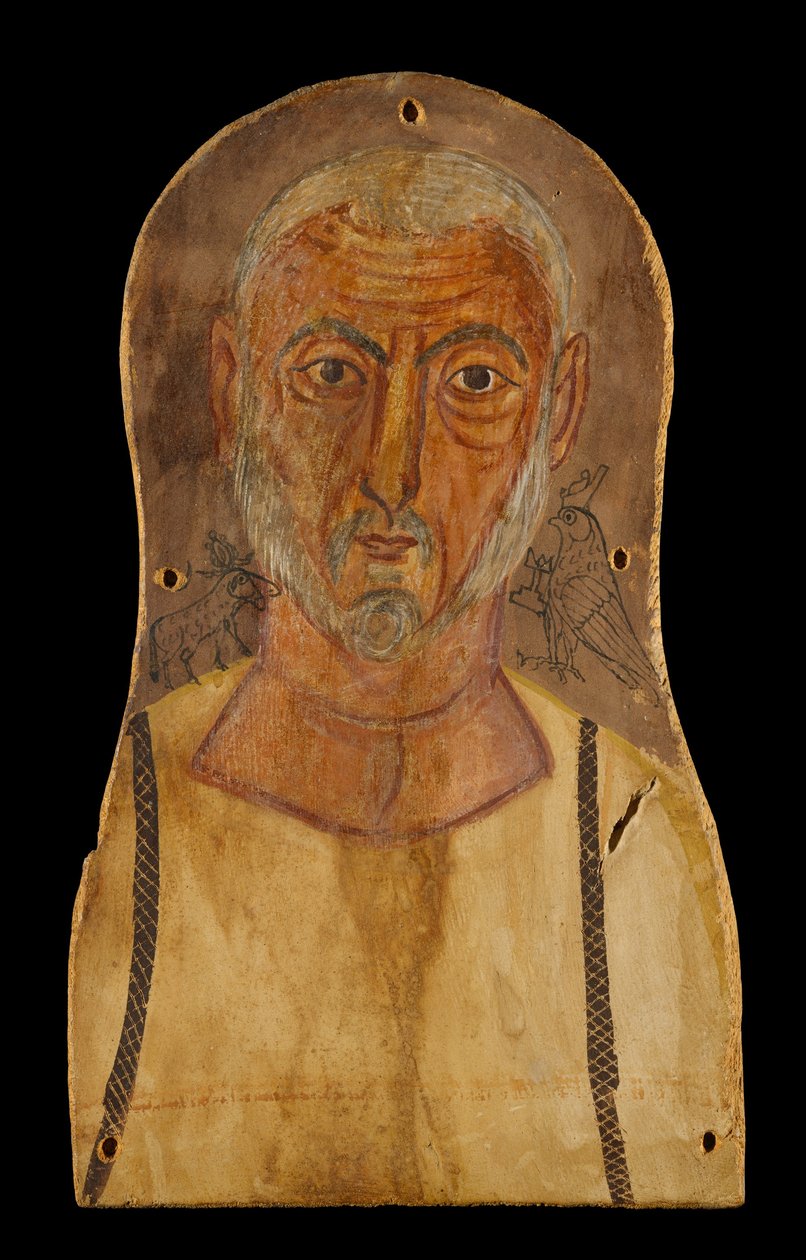 Hombre anciano flanqueado por dioses egipcios, c.250 d.C. de Roman Period Egyptian