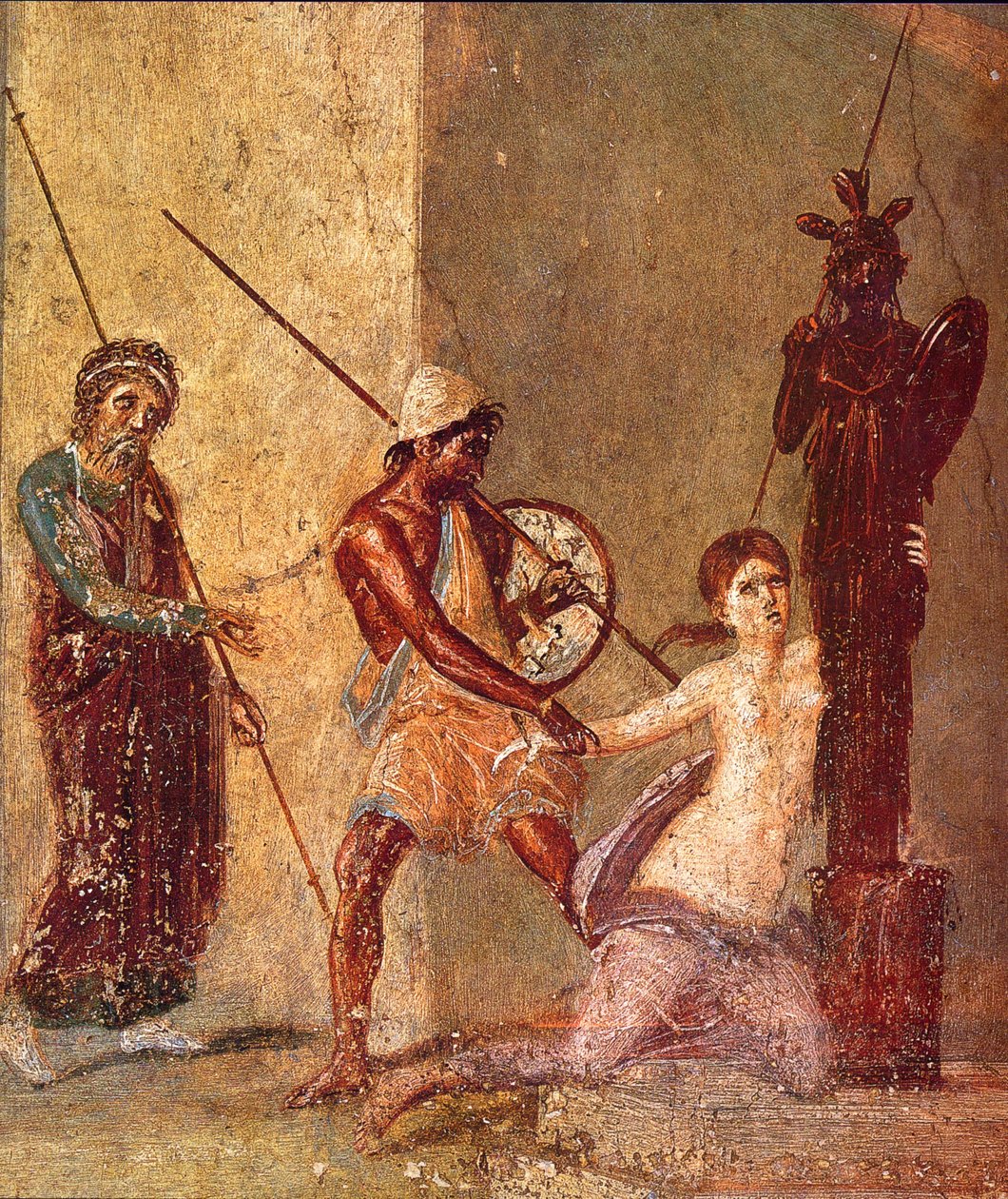 Áyax el Menor arrastra a Casandra lejos del Xoanon, 1ª mitad del siglo I d.C. de Roman Pompeian wall painting
