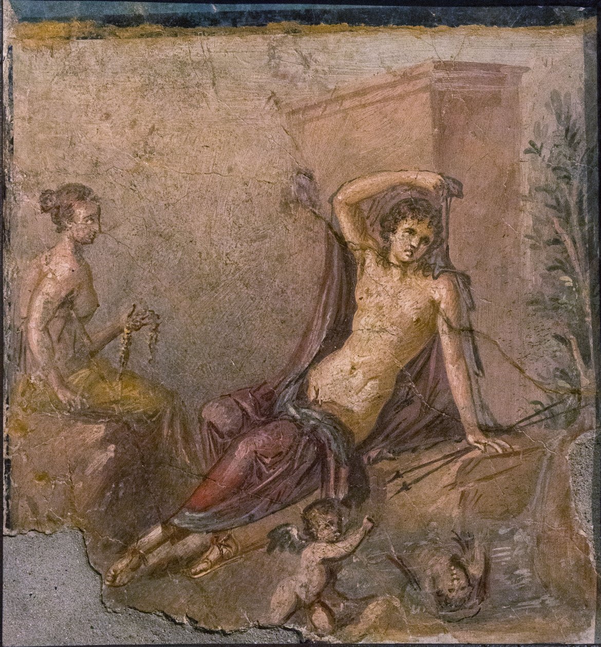 Narciso, Eco y Eros de Roman Pompeian wall painting.