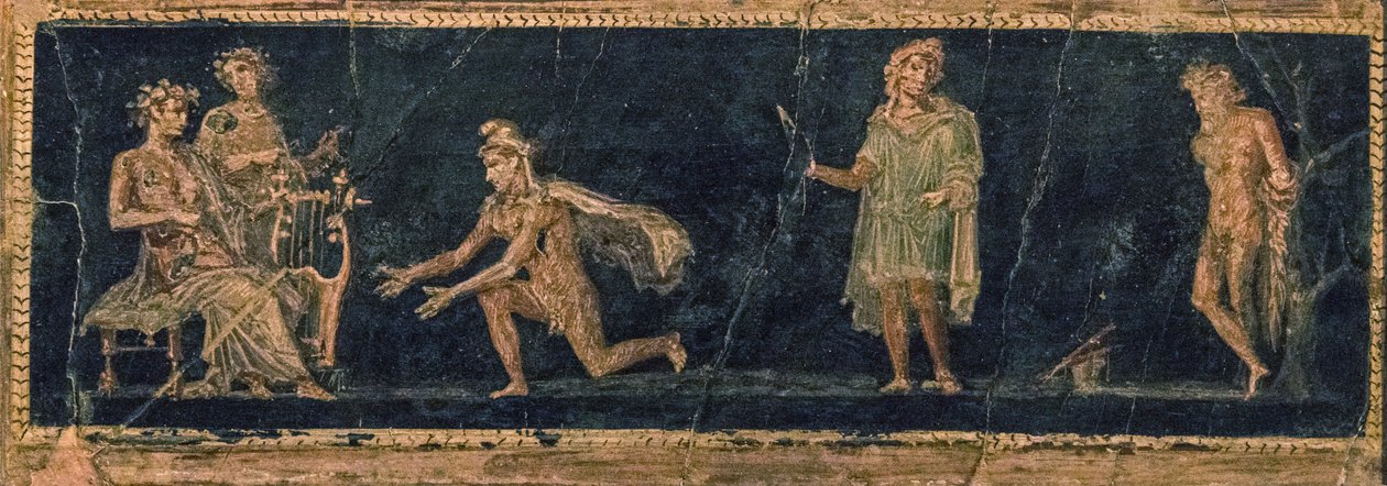 El Concurso Musical entre Apolo y Marsias, 1ra mitad del siglo I d.C. de Roman Pompeian wall painting.