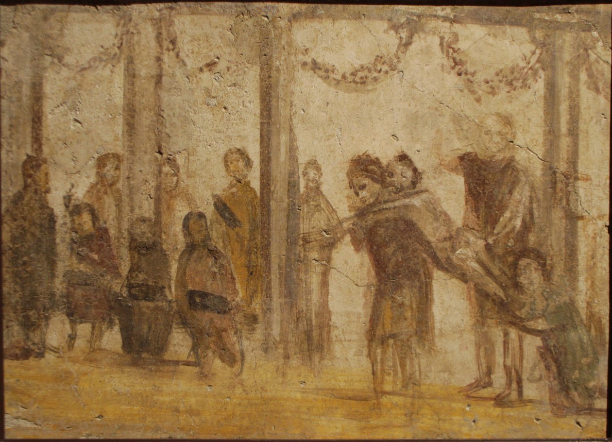 El Castigo de un Alumno. Fresco de la casa de Julia Felix, siglo I de Roman Pompeian wall painting.