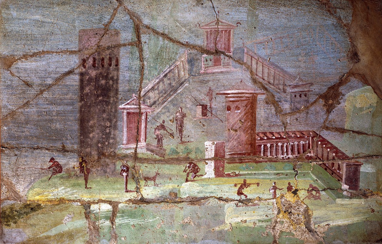Antiguo fresco romano con paisaje de Pompeya de Roman Roman