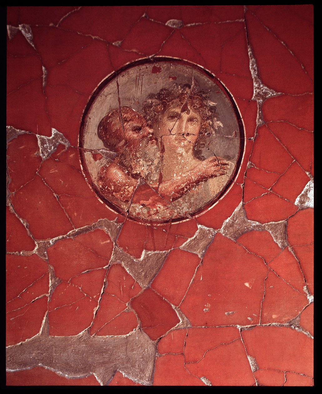 Baco con un sátiro. Mosaico mural de la Casa del Bicentenario de Roman Roman