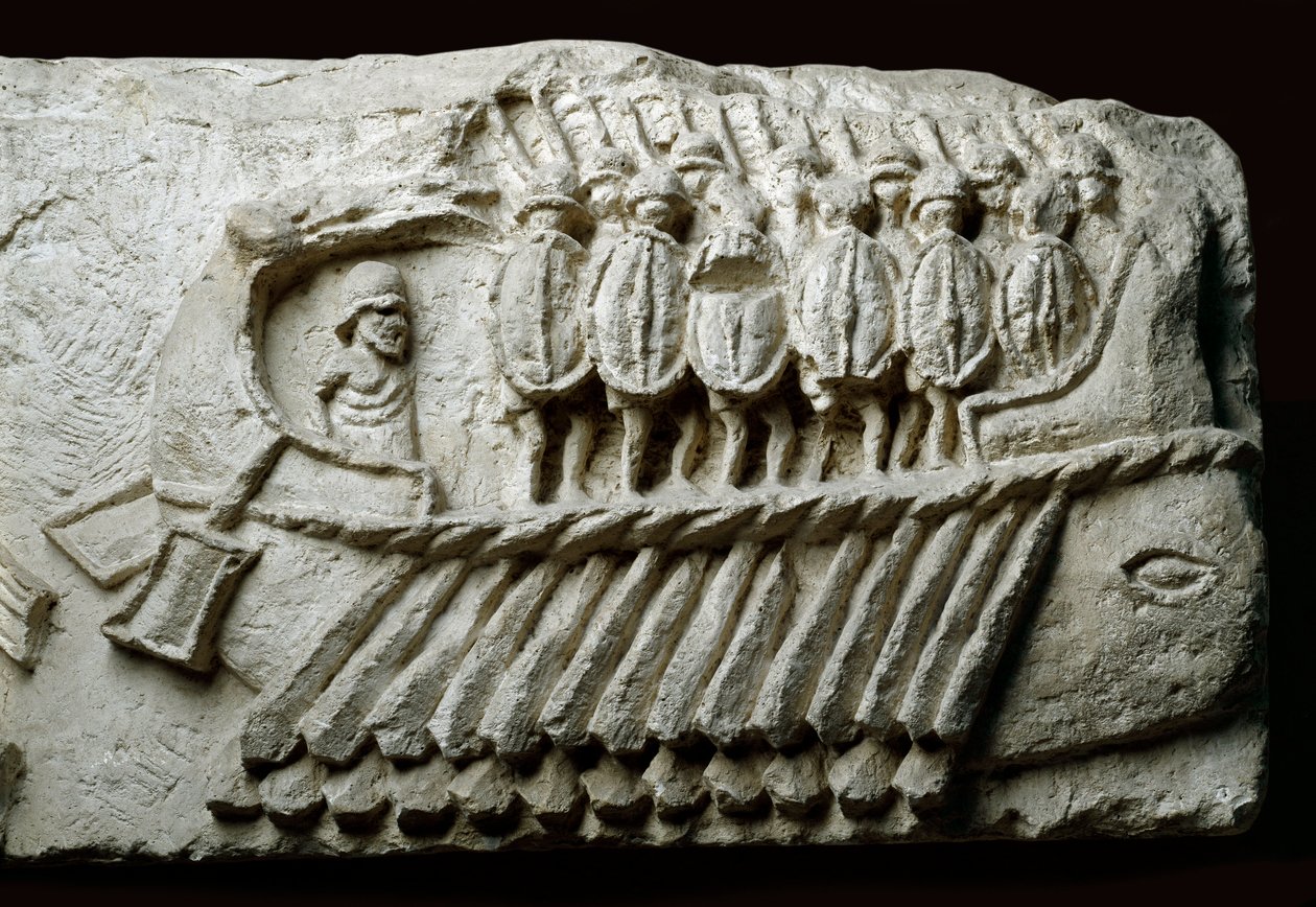Molde de una birreme romana transportando soldados armados de Roman Roman