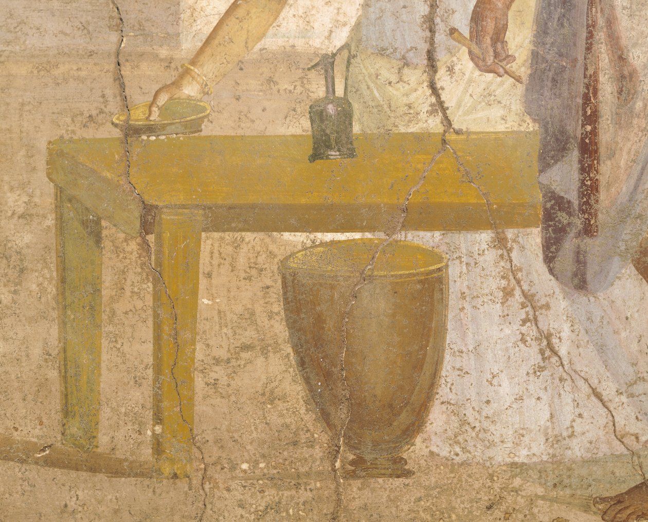 Detalle de un fresco que representa una comida sacrificial, Casa de los Cupidos Dorados, Pompeya , Campania, Civilización romana de Roman Roman