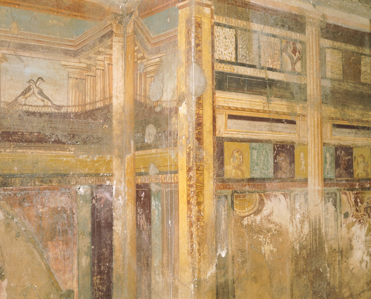 Detalle de fresco, parte de la decoración mural, Casa del Laberinto, Pompeya , Campania, Civilización Romana de Roman Roman