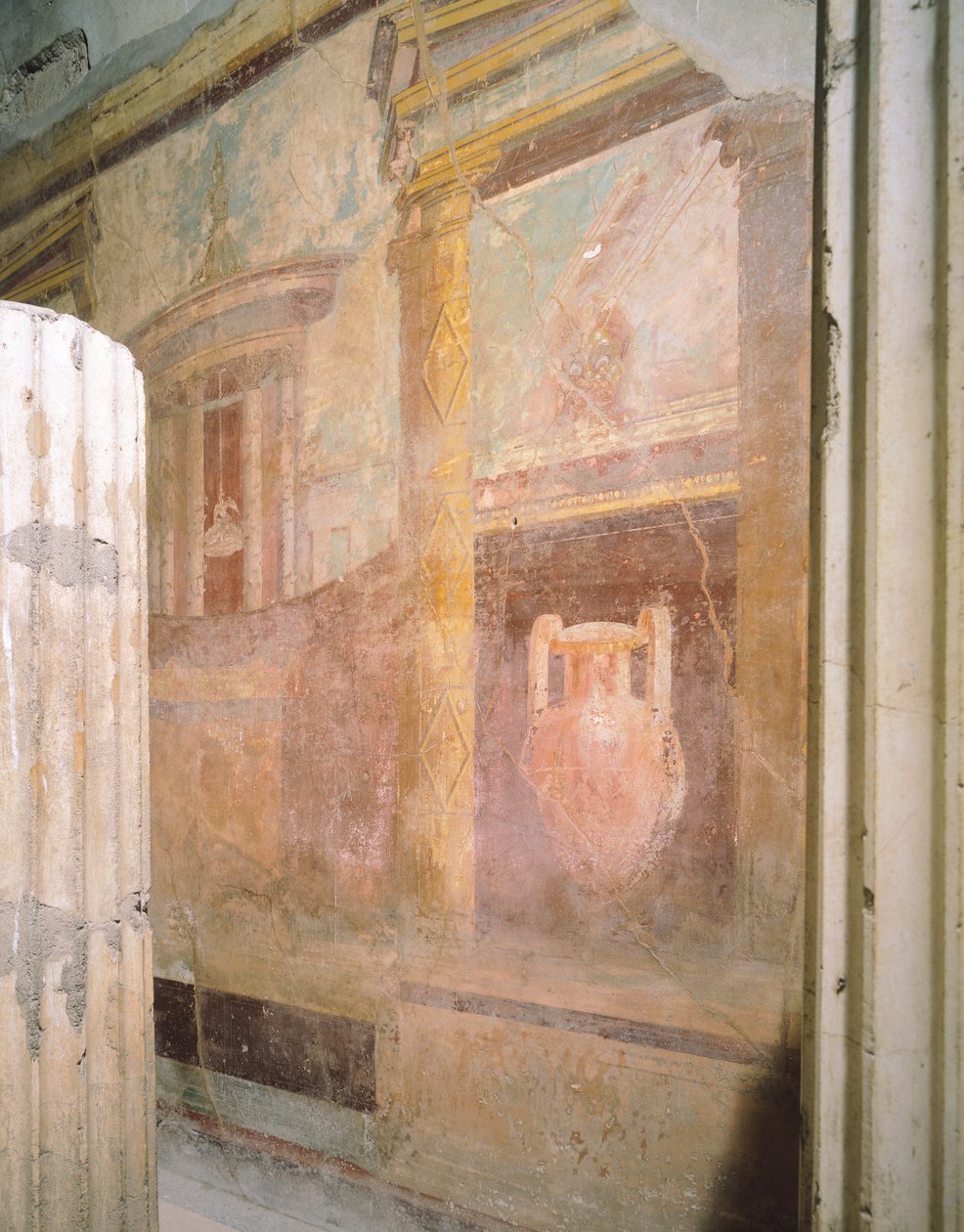 Detalle de los frescos de la sala del triclinio, Casa del Laberinto, Pompeya , Campania, Civilización romana de Roman Roman