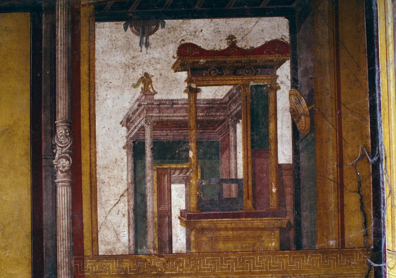 Arquitecturas fantásticas, fresco del oecus de la Casa de los Vettii, Pompeya (Lista del Patrimonio Mundial de la UNESCO de Roman Roman