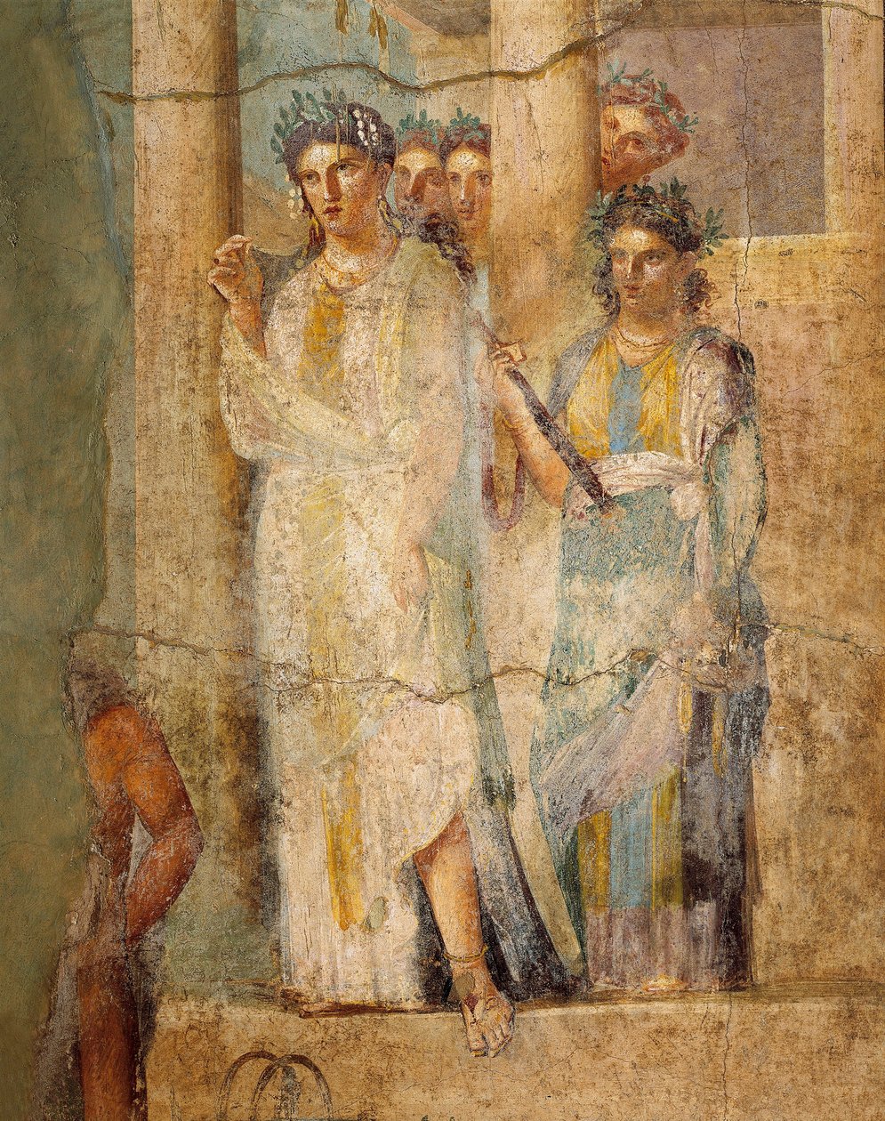 Fresco que representa Ifigenia en Tauris, Detalle de las doncellas, de la Casa de L. Caecilius Giocondus en Pompeya, Italia. de Roman Roman