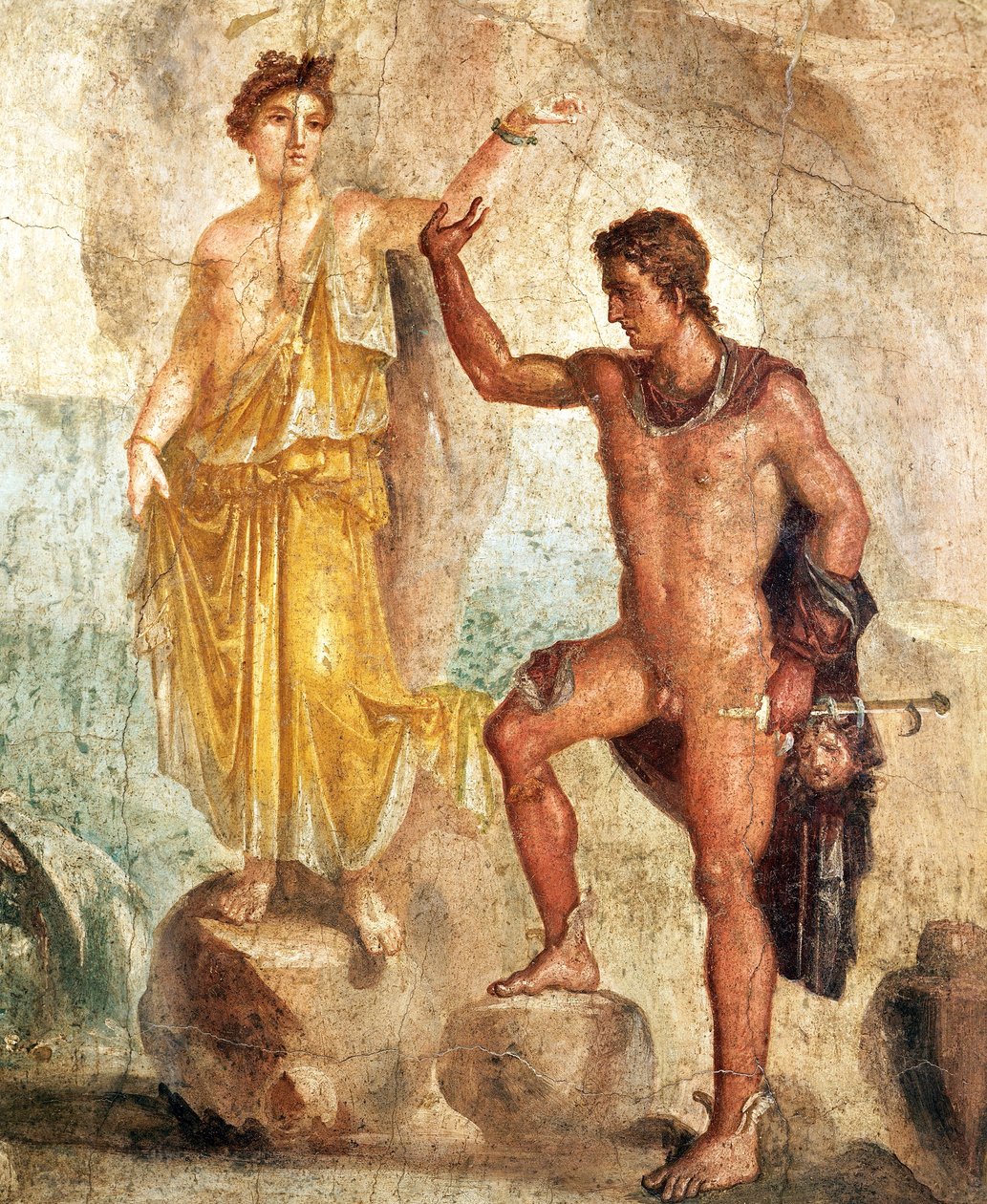 Fresco que representa a Perseo y Andrómeda, pintura sobre yeso de Roman Roman