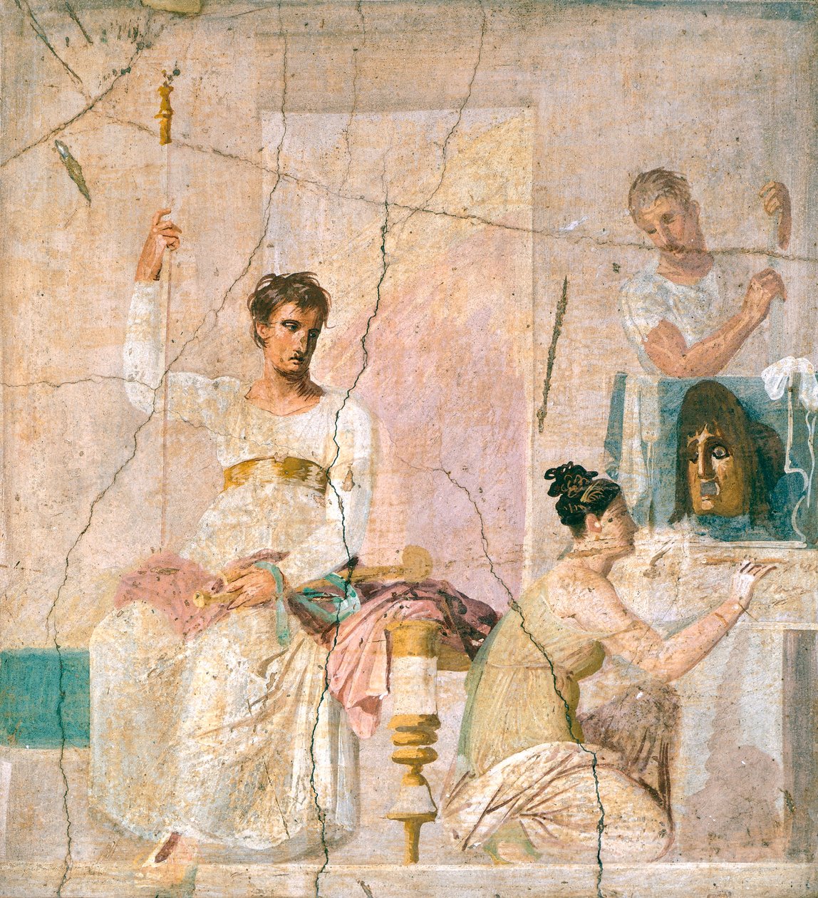 Fresco que representa una escena teatral, de la Basílica de Herculano (Patrimonio Mundial de la UNESCO) de Roman Roman