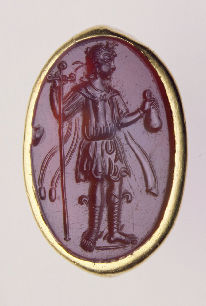 Intaglio engastado en un anillo de oro que representa una figura masculina joven, siglo II a.C. de Roman Roman