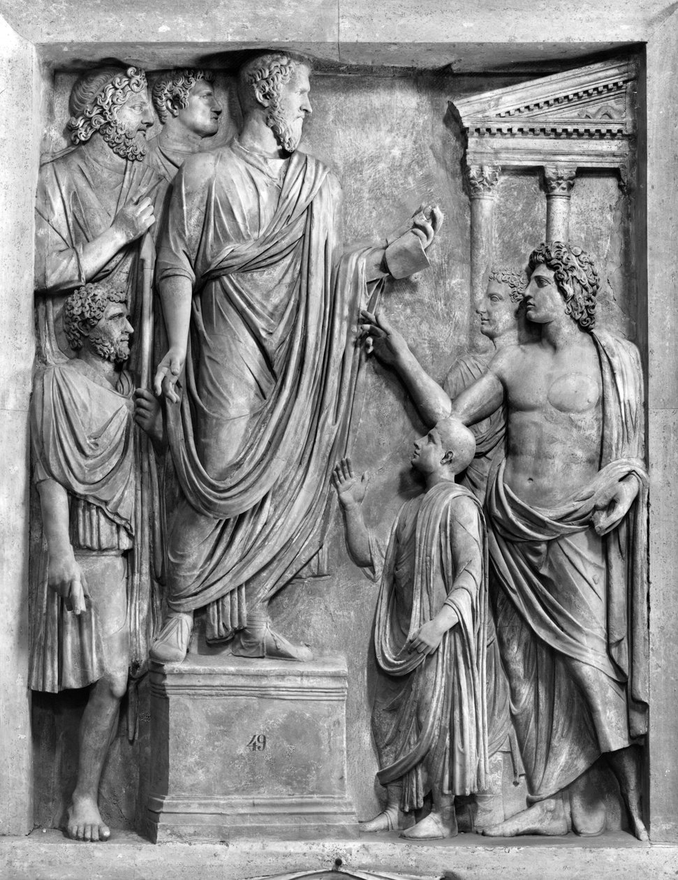 Marco Aurelio (121-180 d.C.) Dando un discurso en el Foro, o Adriano (76-138 d.C.) Dando una oración fúnebre para Sabina, probablemente siglo III o IV d.C. de Roman Roman