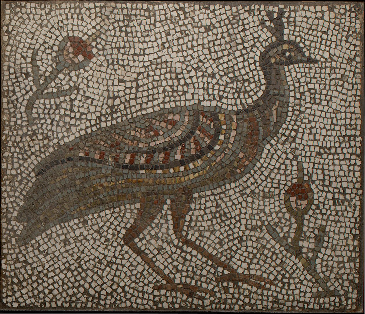 mosaico con un pavo real y flores, siglo III-IV (mosaico) de Roman Roman