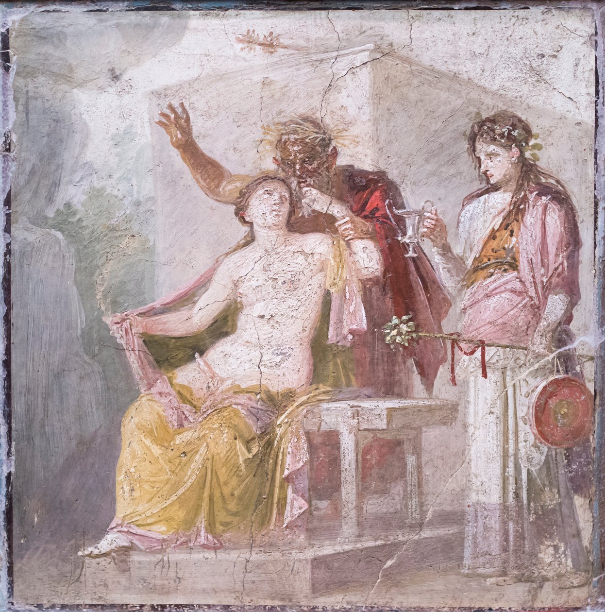 Sátiro viejo y hermafrodita, 50-79 d.C. (fresco) de Roman Roman