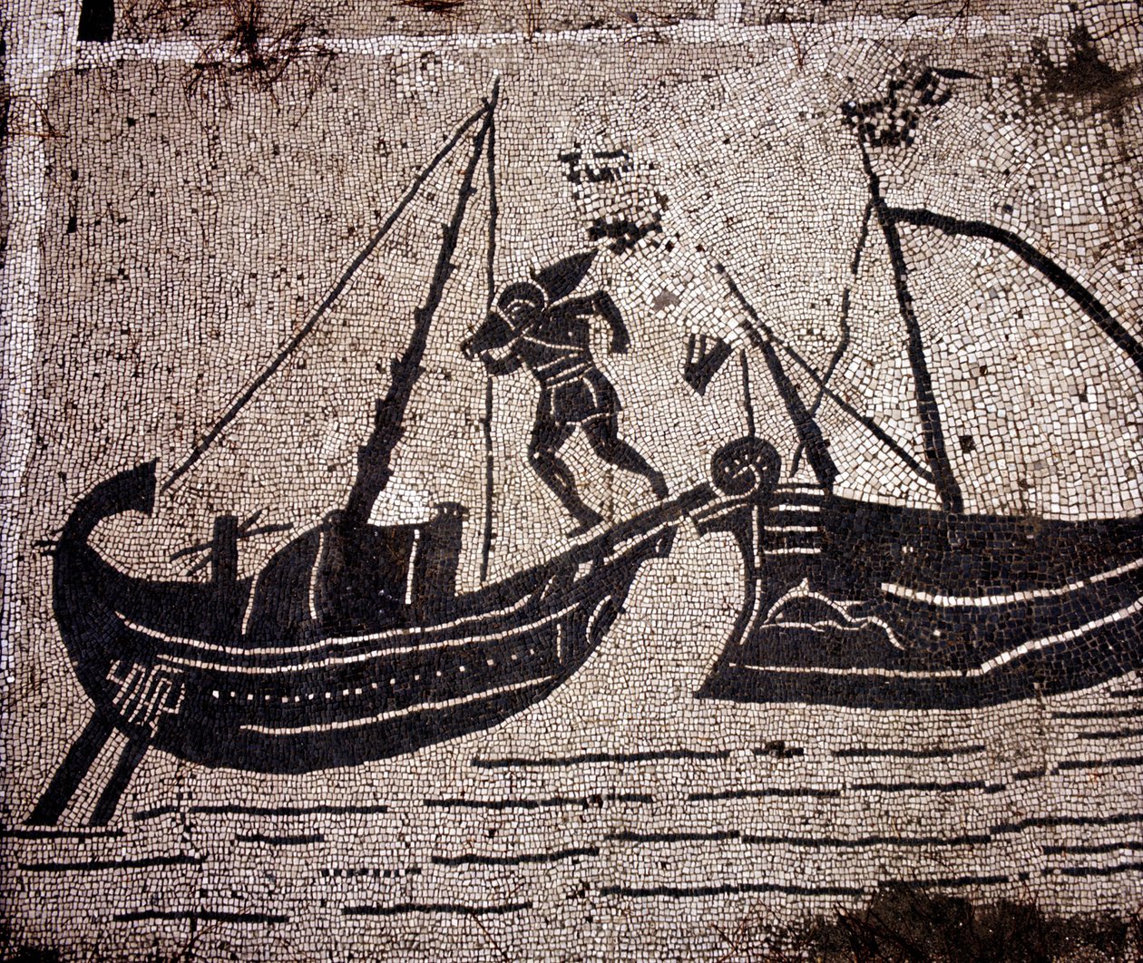 Ostia, mosaico de la Plaza de las Corporaciones. Cargando un barco de Roman Roman