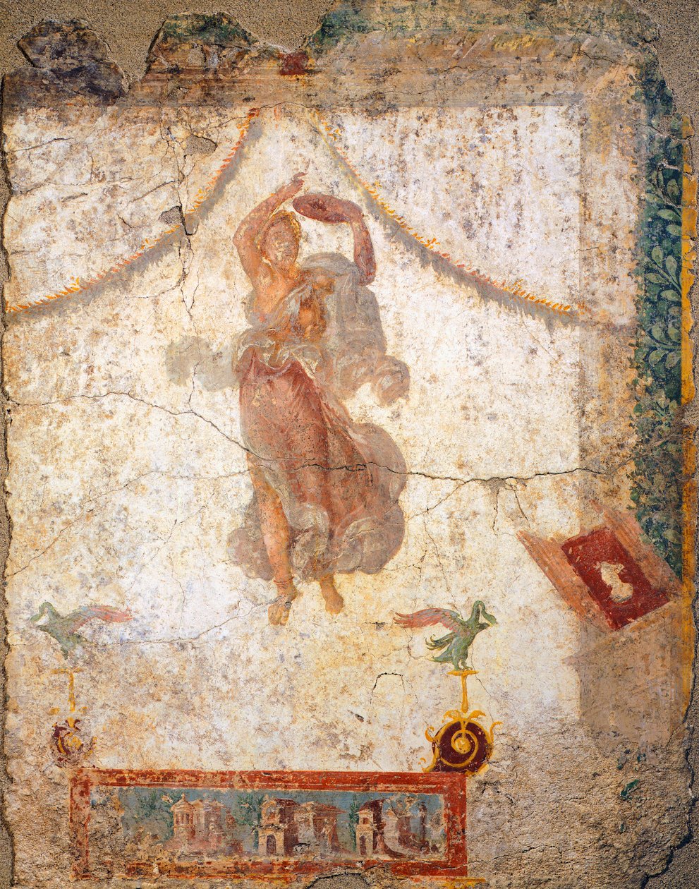 Pintura del cuarto estilo pompeyano que representa una ménade voladora con una pandereta de Roman Roman