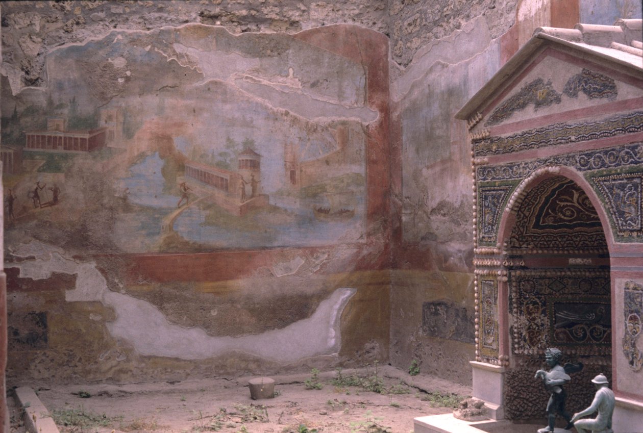 Pompeya, Casa de Diana y fuente anfitrita y pintura mural, Italia (foto) de Roman Roman