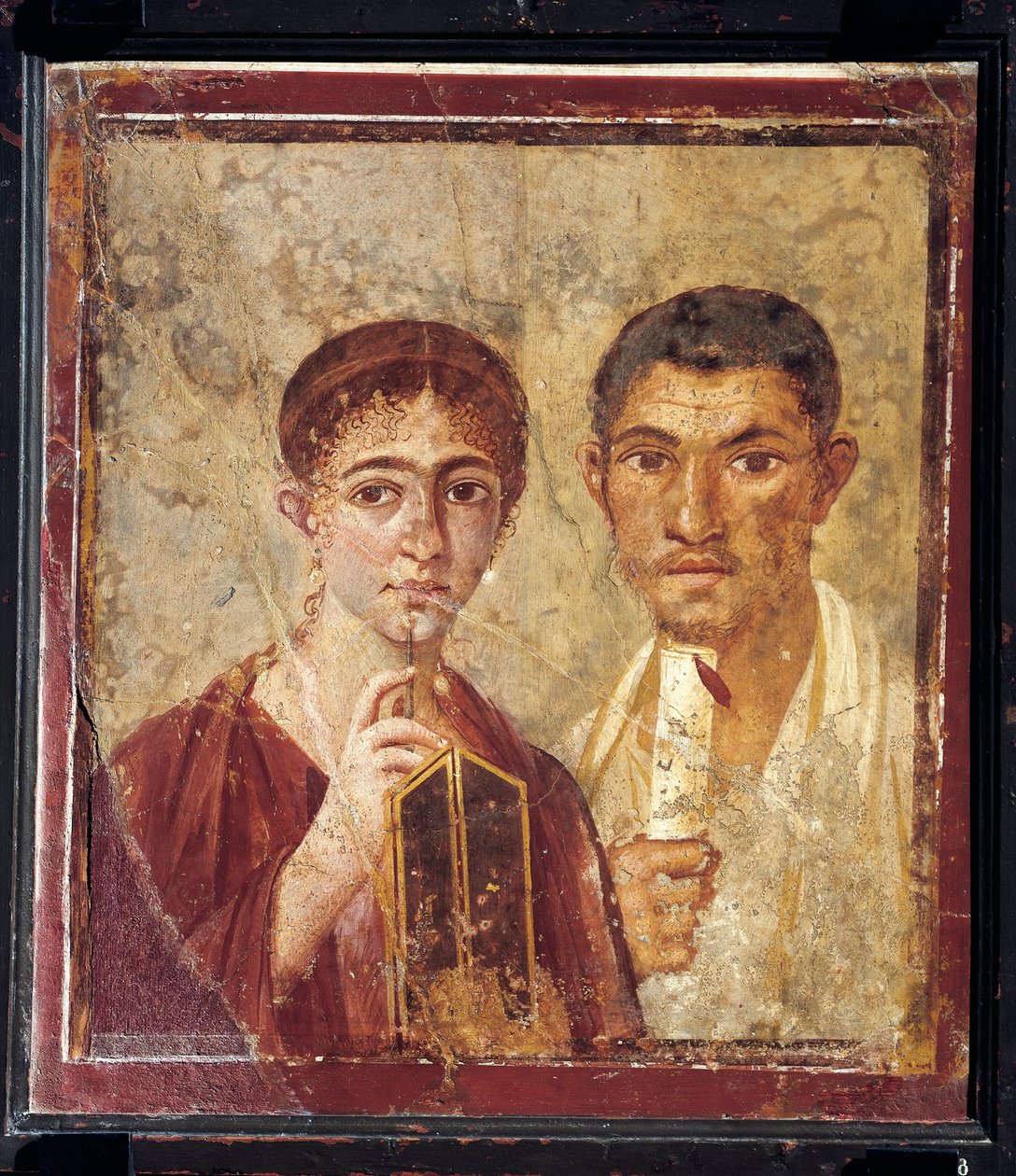 Retrato del panadero Terentius Neo y su esposa con ropa formal de Italia, Campania, Pompeya, 55-79 d.C., pintura sobre yeso de Roman Roman