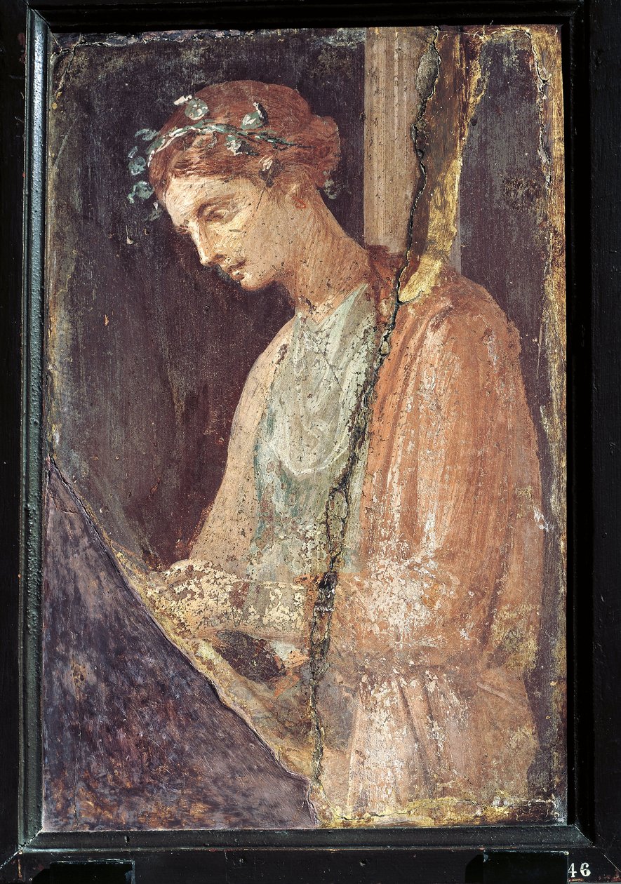 Retrato de perfil de una mujer joven de Italia, Campania, Pompeya, pintura sobre yeso, 55-79 d.C. de Roman Roman