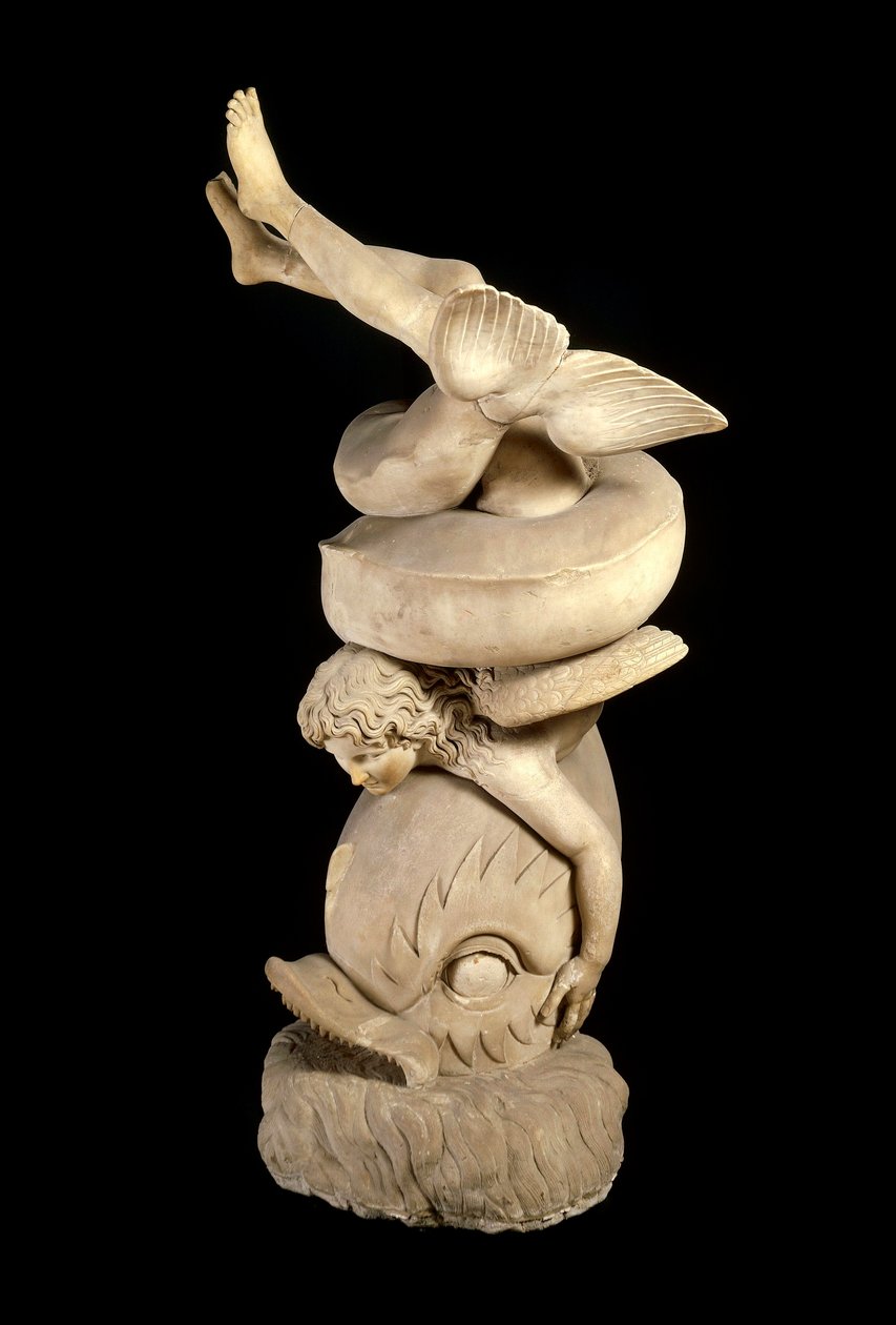 Arte romano: Eros en un delfín. Escultura después de un original griego. Nápoles, Museo Arqueológico Nacional de Roman Roman