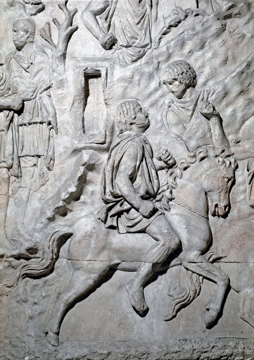 Arte romano: “un jinete númida montando” Molde de 1862 que reproduce los bajorrelieves de la columna de Trajano (columna Trajana) en Roma construida durante el reinado del emperador Trajano (53-117). La columna Trajana conmemora la campaña victoriosa de Roman Roman