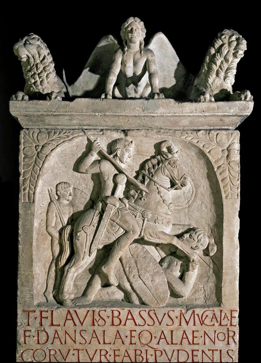 Arte romano: estela funeraria del aristócrata y político romano Flavio Basso Herculano (conocido alrededor de 449-452) siglo V d.C. Roma, Museo de la Civilización Romana de Roman Roman