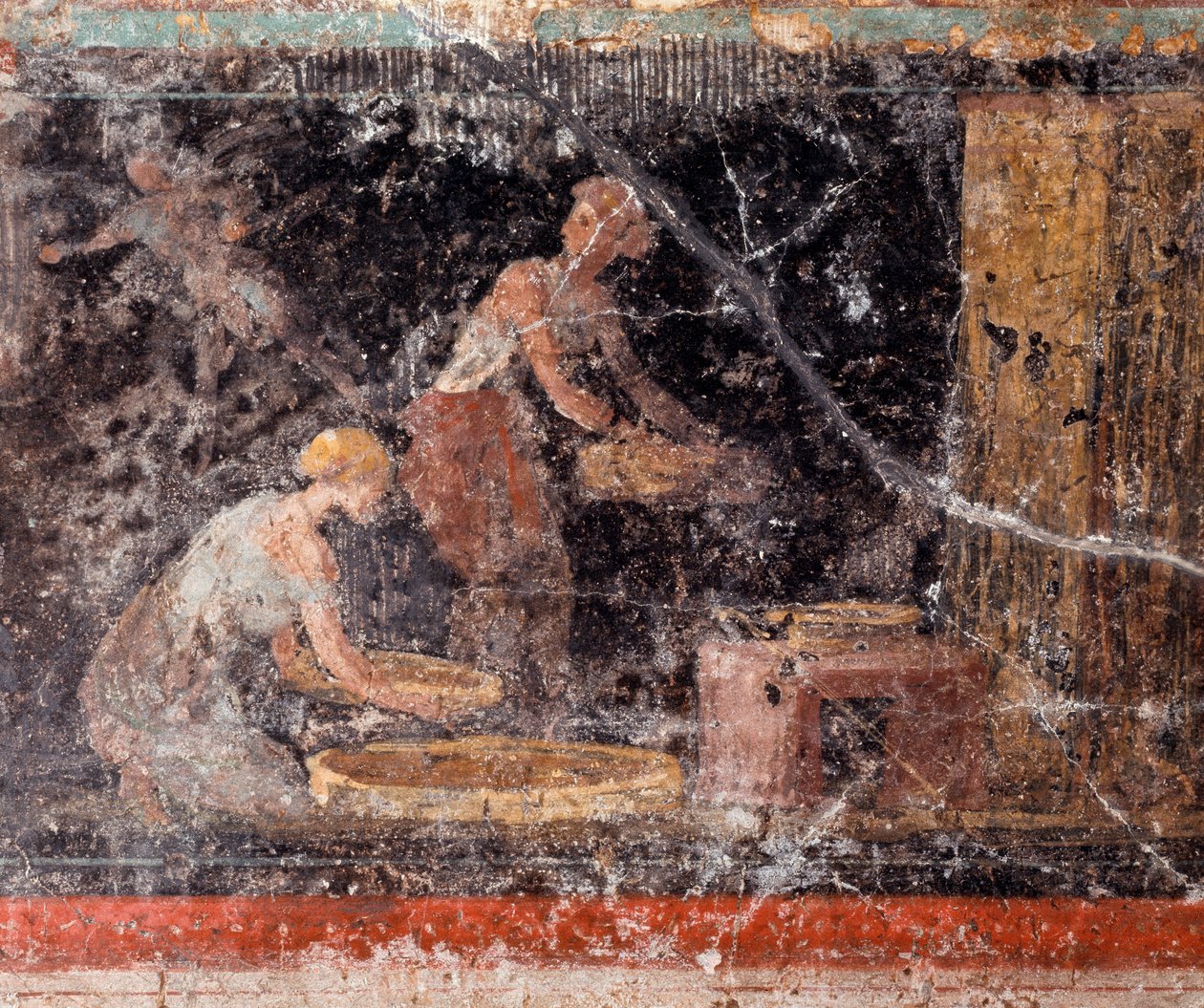 Arte romano: mujeres haciendo tareas domésticas, del friso de la sala C, Villa Farnesina. Roma, museo nazionale romano de Roman Roman