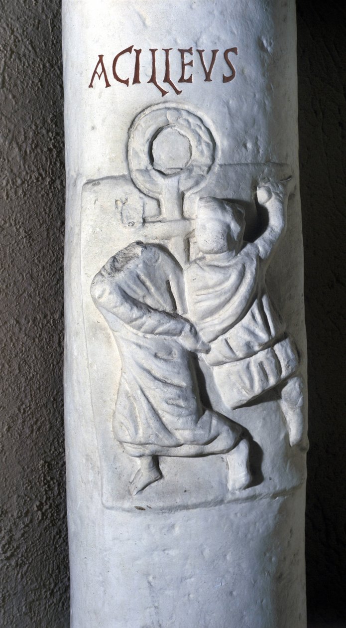 San Aquiles, mártir romano del siglo IV, decapitado por César porque no quiso jurar por ser cristiano. Bajo relieve de las catacumbas de Santa Domitila en Roma de Roman Roman