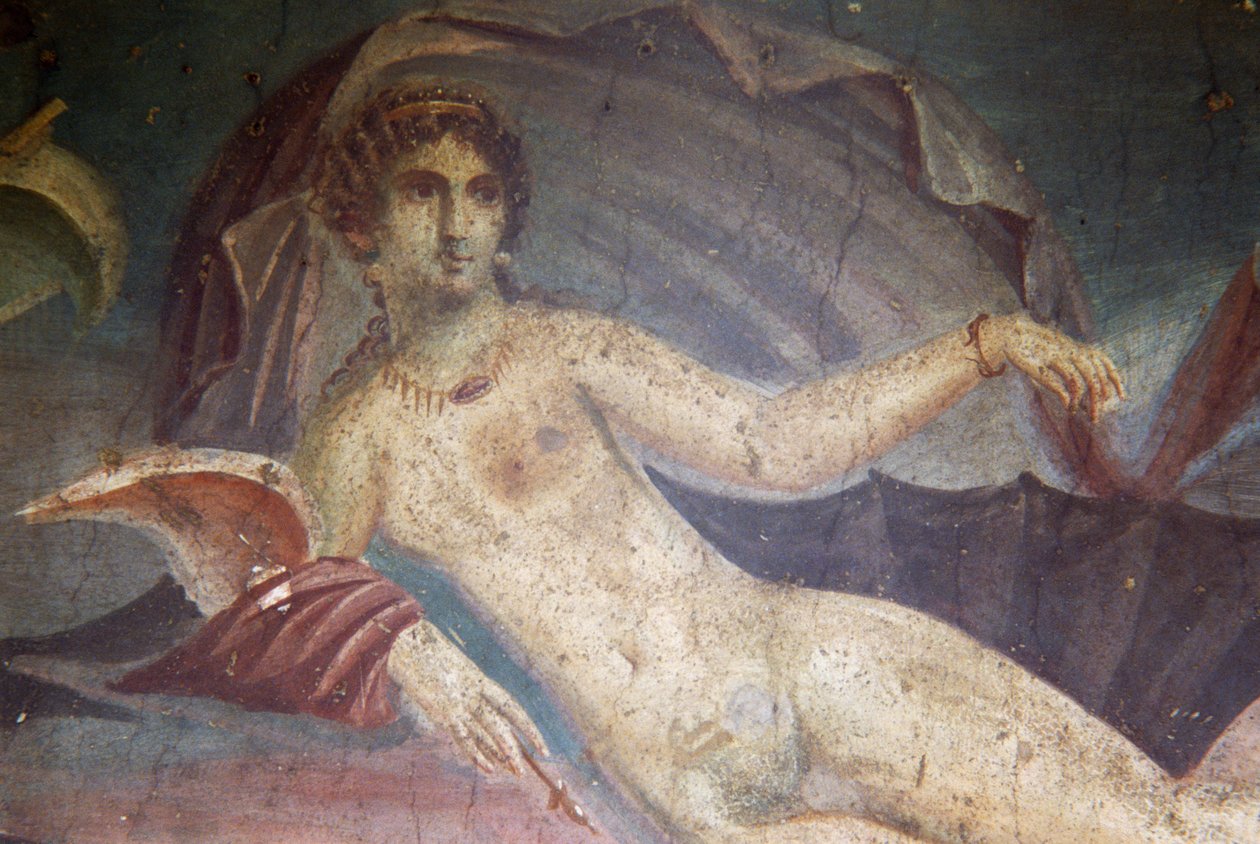 Venus en la concha, detalle del fresco del peristilo, Casa de Venus en la Concha, Pompeya (Lista del Patrimonio Mundial de la UNESCO de Roman Roman