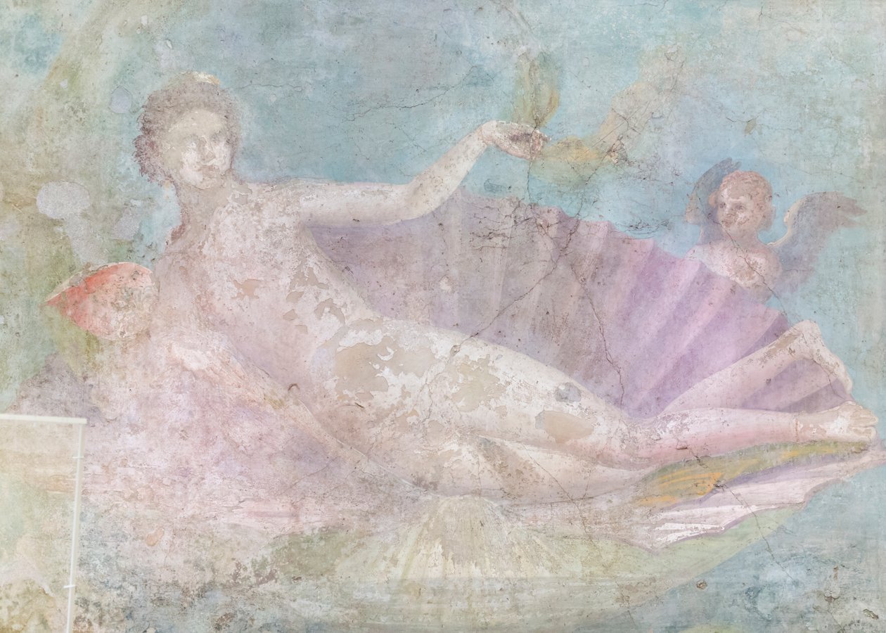 Venus sobre concha, pintura, 50-75 d.C. (fresco) de Roman Roman