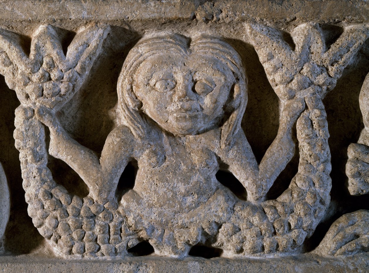 Sirena de dos colas, detalle de friso románico, Italia de Romanesque