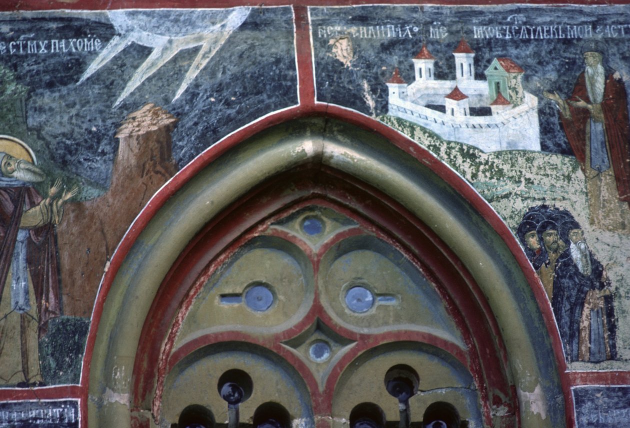 Ventana gótica y la vida de San Pacomio, de la pared norte de la iglesia, c.1601 de Romanian School