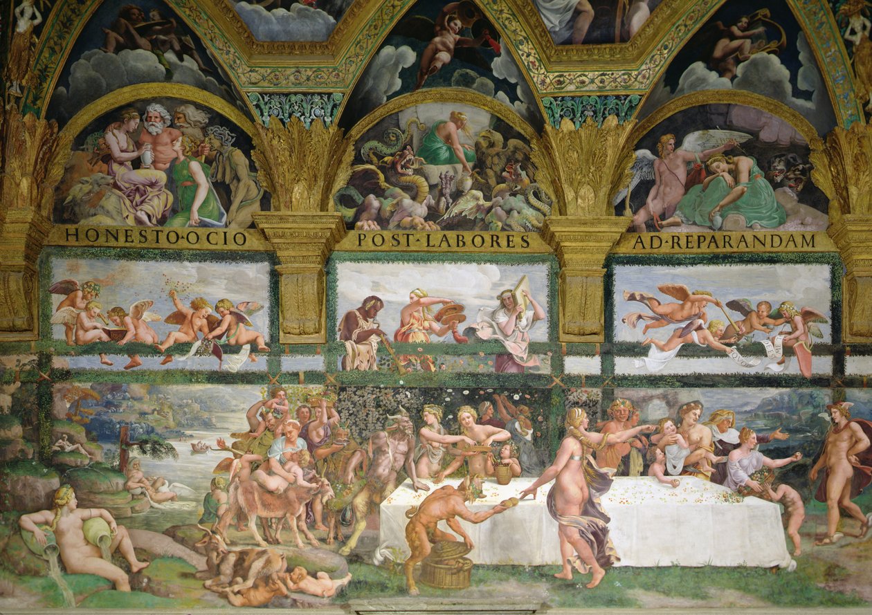 Cámara de Cupido y Psique, preparativos del banquete de los dioses para las bodas de Cupido y Psique de Romano Giulio
