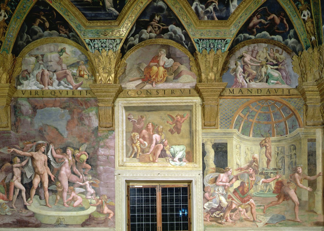La habitación de Psique. Venus y Marte bañándose; Baco y Ariadna; Venus y Adonis sorprendidos por Marte de Romano Giulio