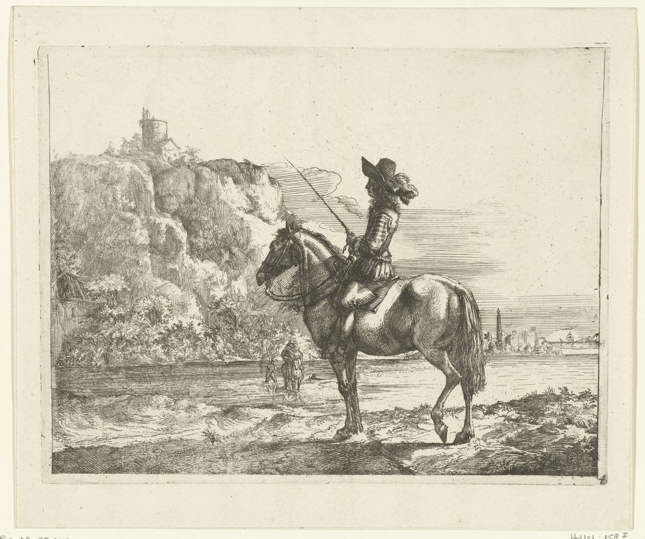 Jinete por un río. de Romeyn de Hooghe (attributed to)