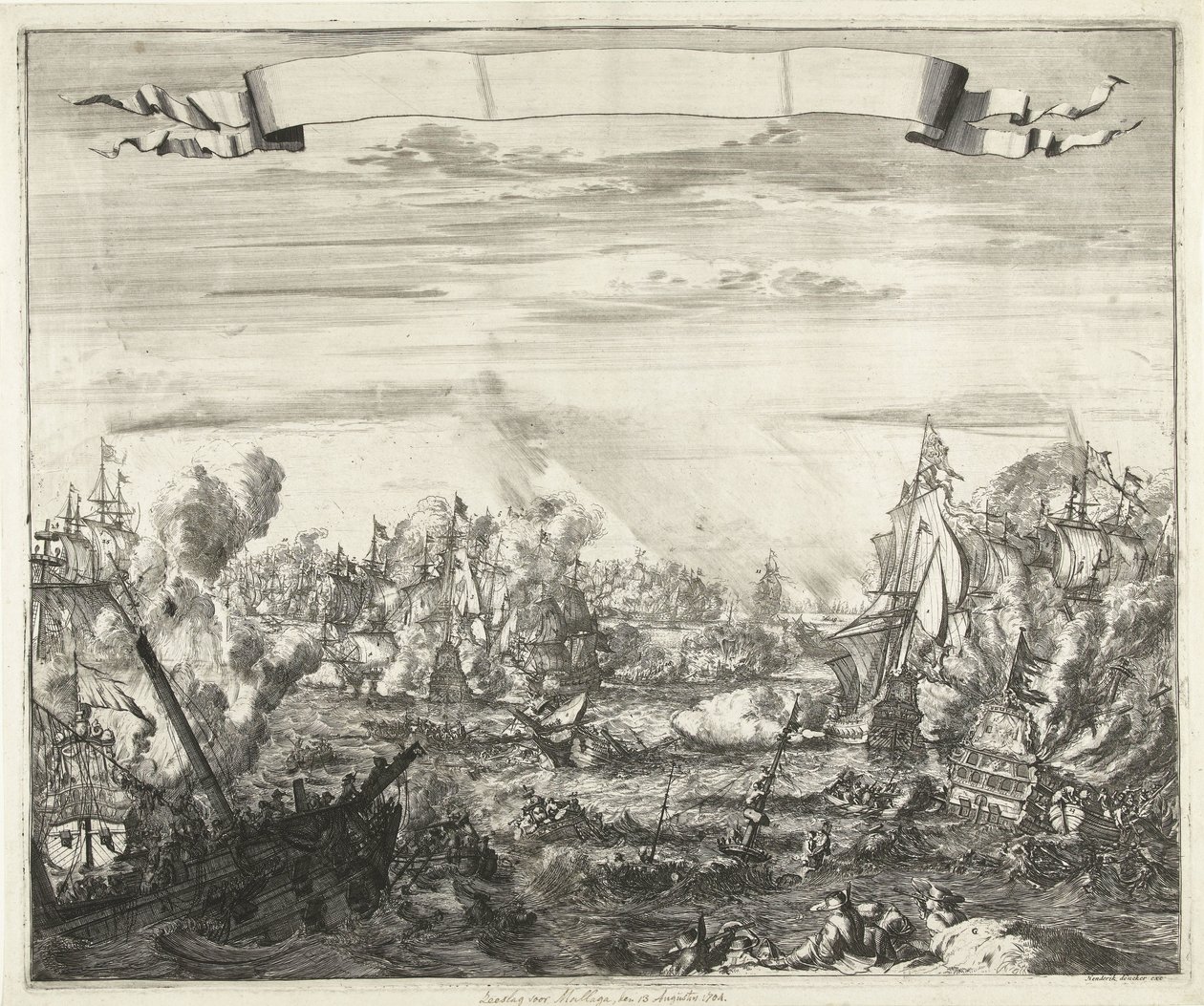 Batalla de Málaga, 1704 de Romeyn de Hooghe (attributed to)