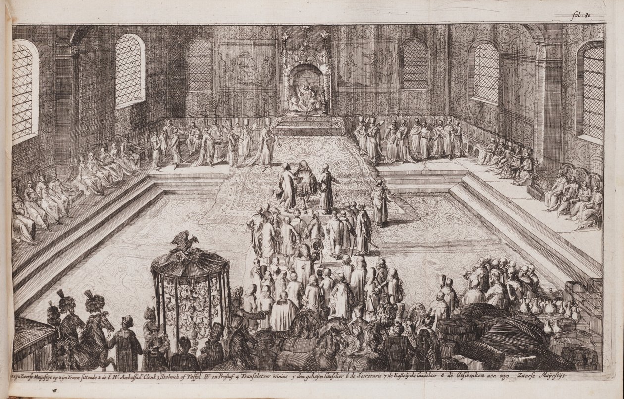 Una escena en la corte real del Zar Alexis Mijáilovich de Romeyn de Hooghe