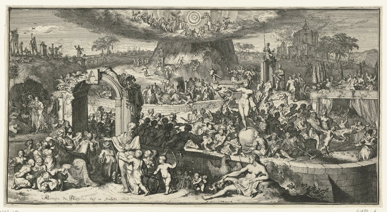 Representación alegórica con Tabula Cebetis de Romeyn de Hooghe
