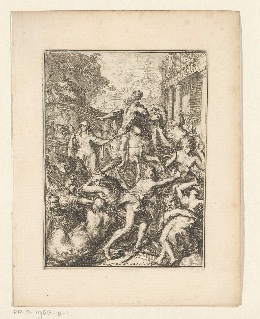 Representación alegórica de Guillermo III a caballo de Romeyn de Hooghe