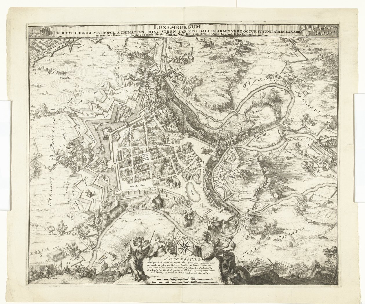 Bombardeo van Luxemburg puerta de maarschalk de Créquy, 1684 Luxemburgo, plomo. apellido metrópoli un principe chimaceno esfuerzo definitivamente registro Pero las armas de la Galia lo ocuparon. 4 de junio Año. 8834 (título sobre objeto) de Romeyn de Hooghe