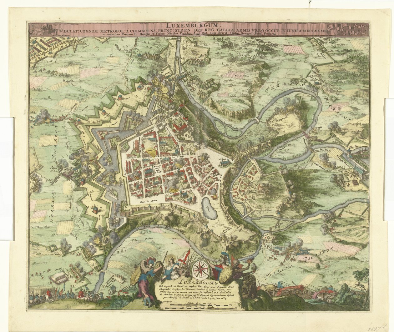 Bombardeo van Luxemburg puerta de maarschalk de Créquy, 1684 Luxemburgo, plomo. apellido metrópoli un principe chimaceno esfuerzo definitivamente registro Pero las armas de la Galia lo ocuparon. 4 de junio Año. 8834 (título sobre objeto) de Romeyn de Hooghe