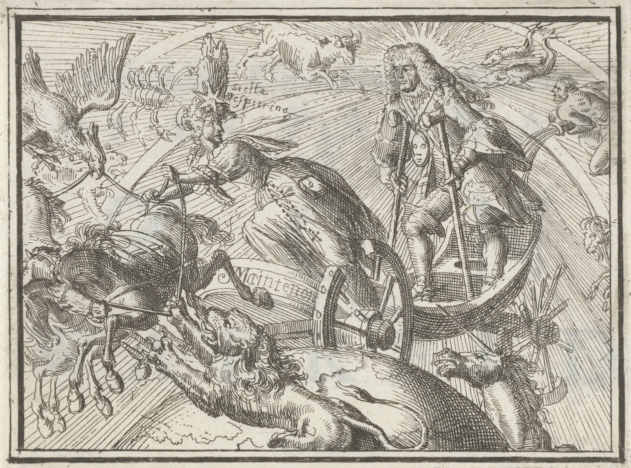 Caricatura que representa a Luis XIV como Apolo en su carro, 1701 de Romeyn de Hooghe