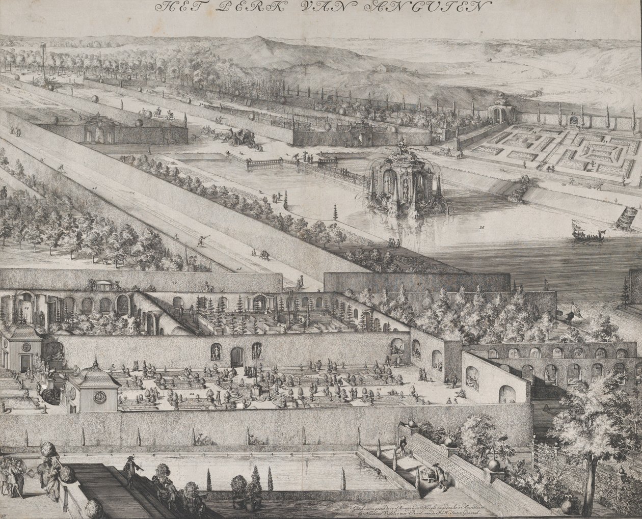 (detalle) del Parque en Enghien mitad derecha, 1685 de Romeyn de Hooghe