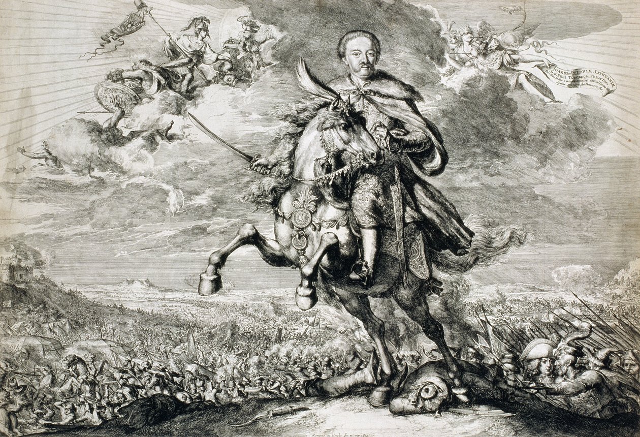 Glorificación de Juan Sobieski III (1629-96) en la batalla de Chocim, 1674 de Romeyn de Hooghe